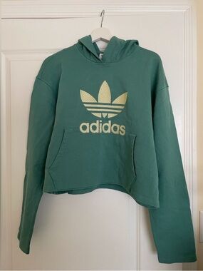 adidas Mint Green Hooded Cropped Sweatshirt